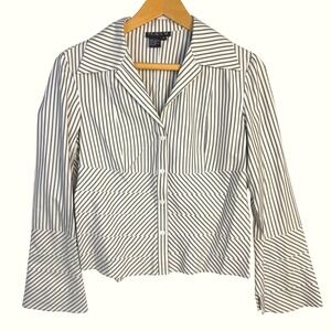 Tracy M. 100% Silk Striped Button Down Shirt Long Sleeve Blouse Cream Dark Gray